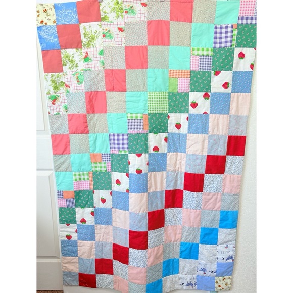Vintage Other - Vintage 70s Handmade Cotton Patchwork Strawberry Elf Quilt Single